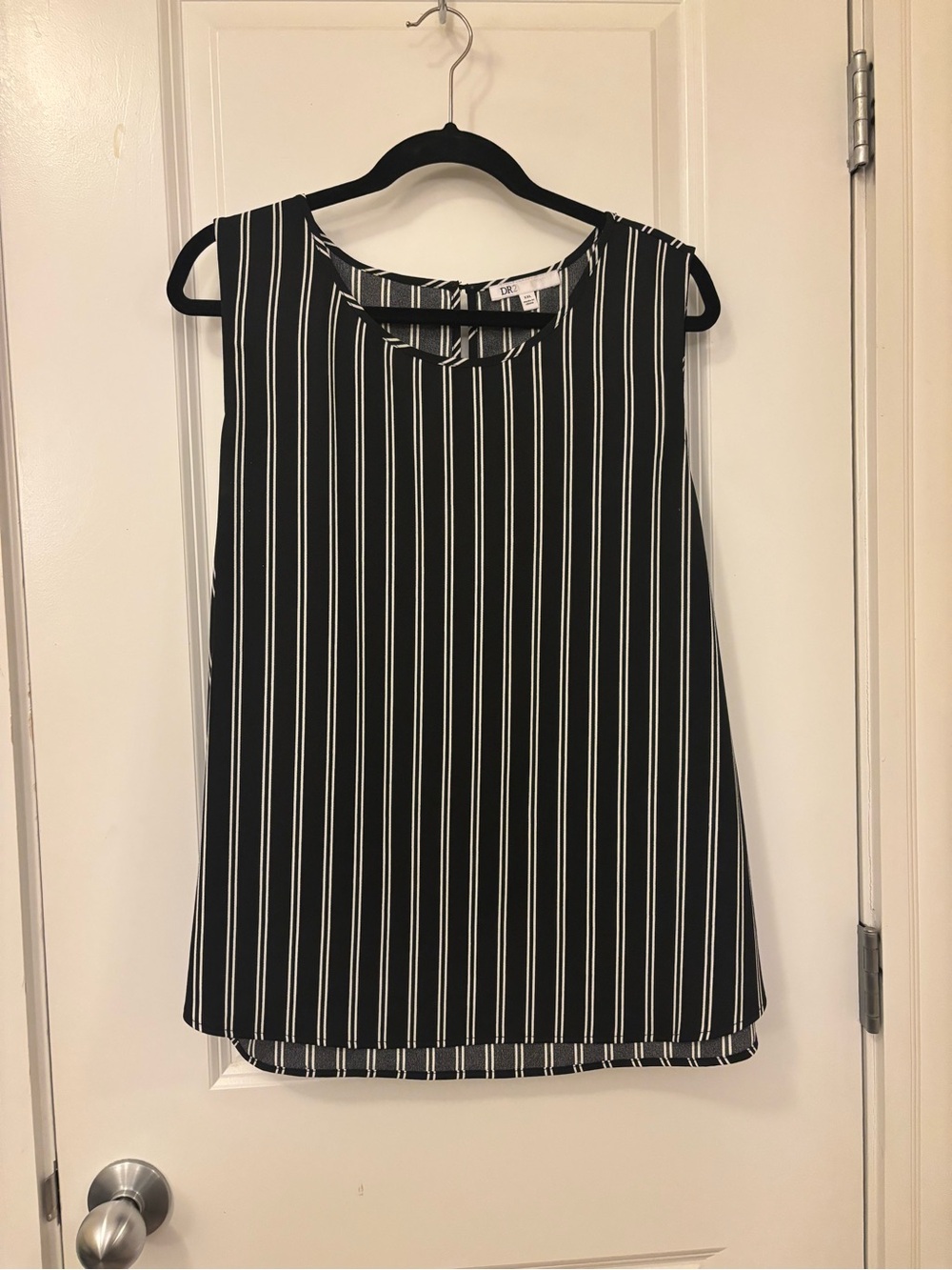 DR2 Black and White Vertical Stripe Sleeveless Blouse